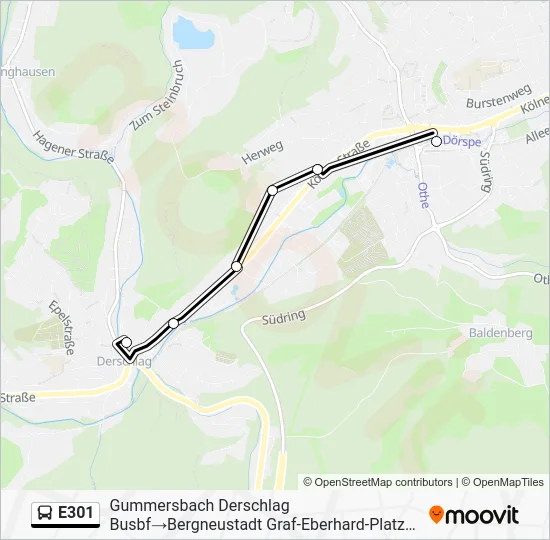 Автобус E301: карта маршрута