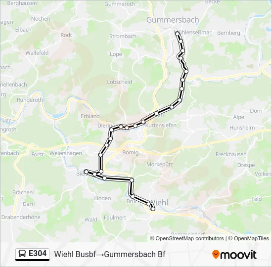 Автобус E304: карта маршрута