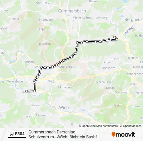 Автобус E304: карта маршрута