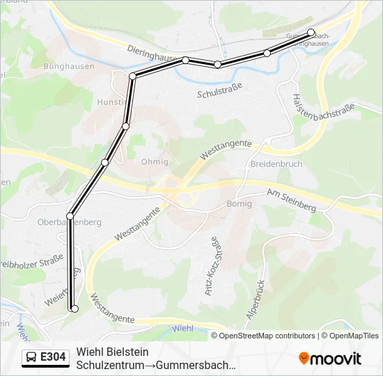 Автобус E304: карта маршрута