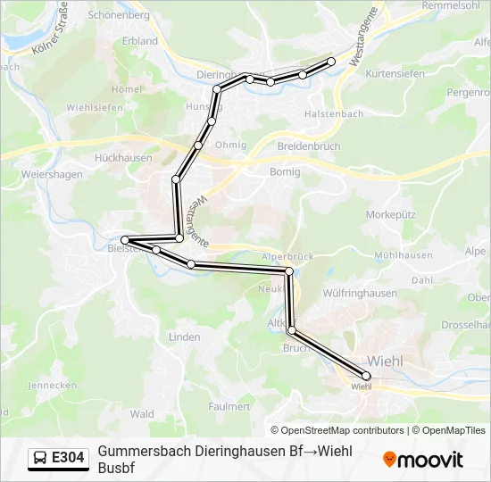 Автобус E304: карта маршрута