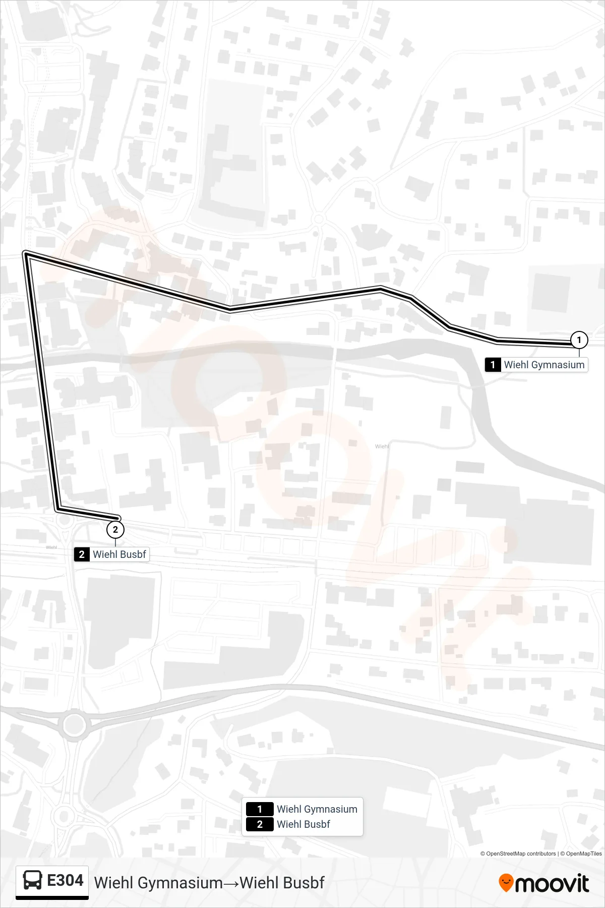 Linie E304 (Bus) Richtung Wiehl Gymnasium→Wiehl Busbf: Route und Haltestellen auf der Karte