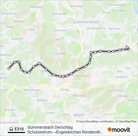 Автобус E310: карта маршрута