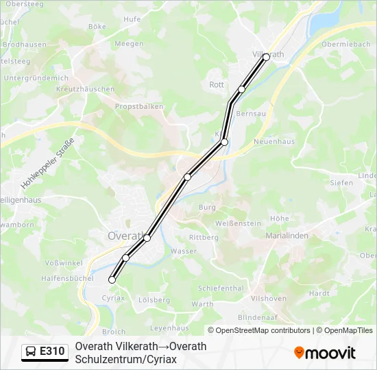 Автобус E310: карта маршрута