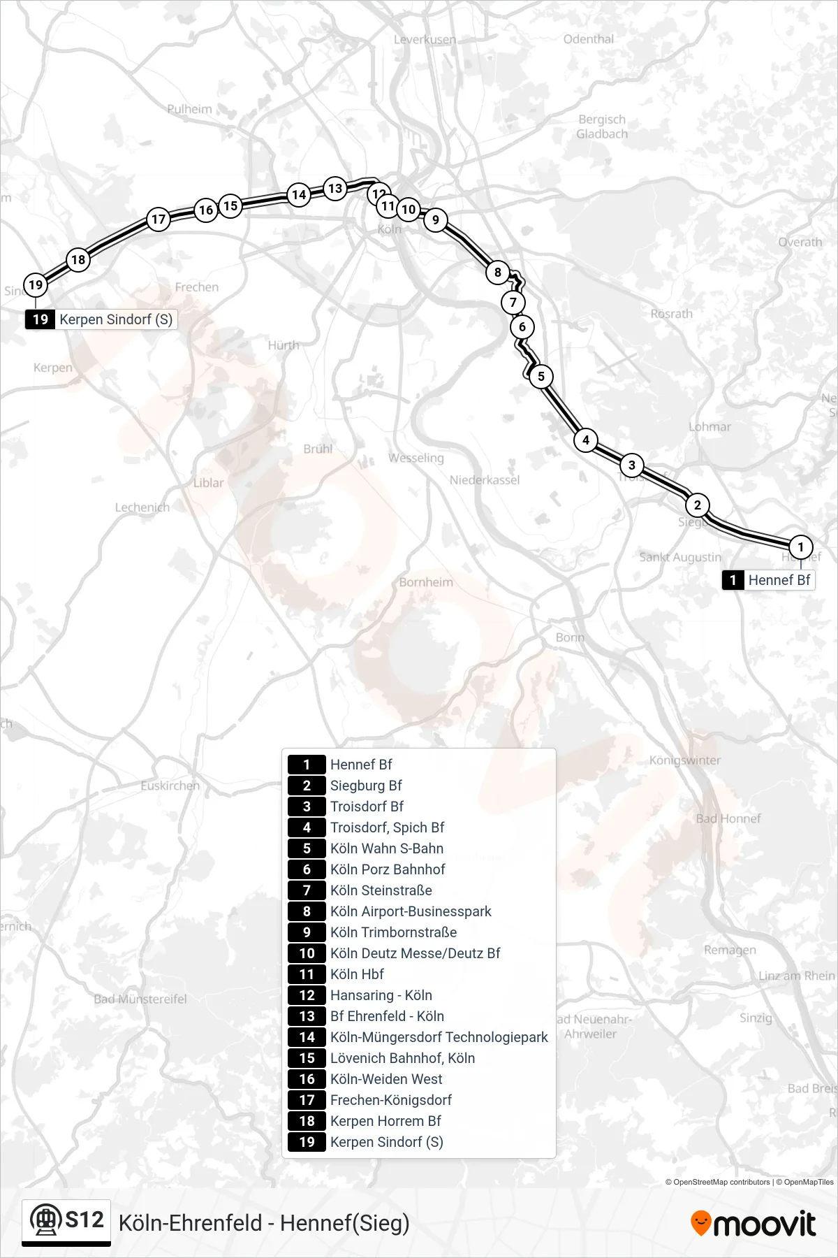 S12 subway Line (Sindorf) route and stops on a map