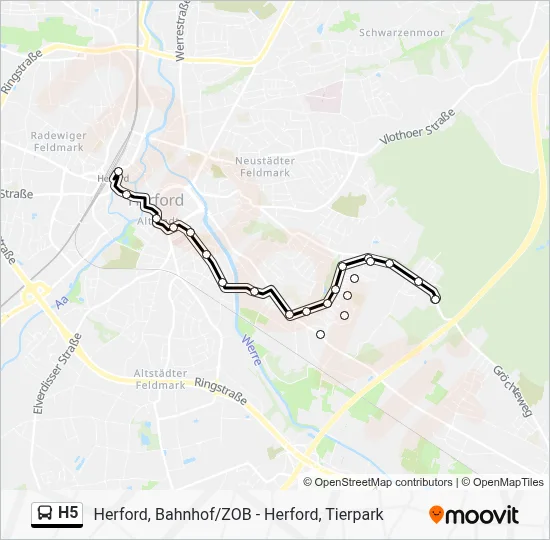Map H5 H5 Route: Fahrpläne, Haltestellen & Karten - Herford, Bahnhof/Zob A3 ...