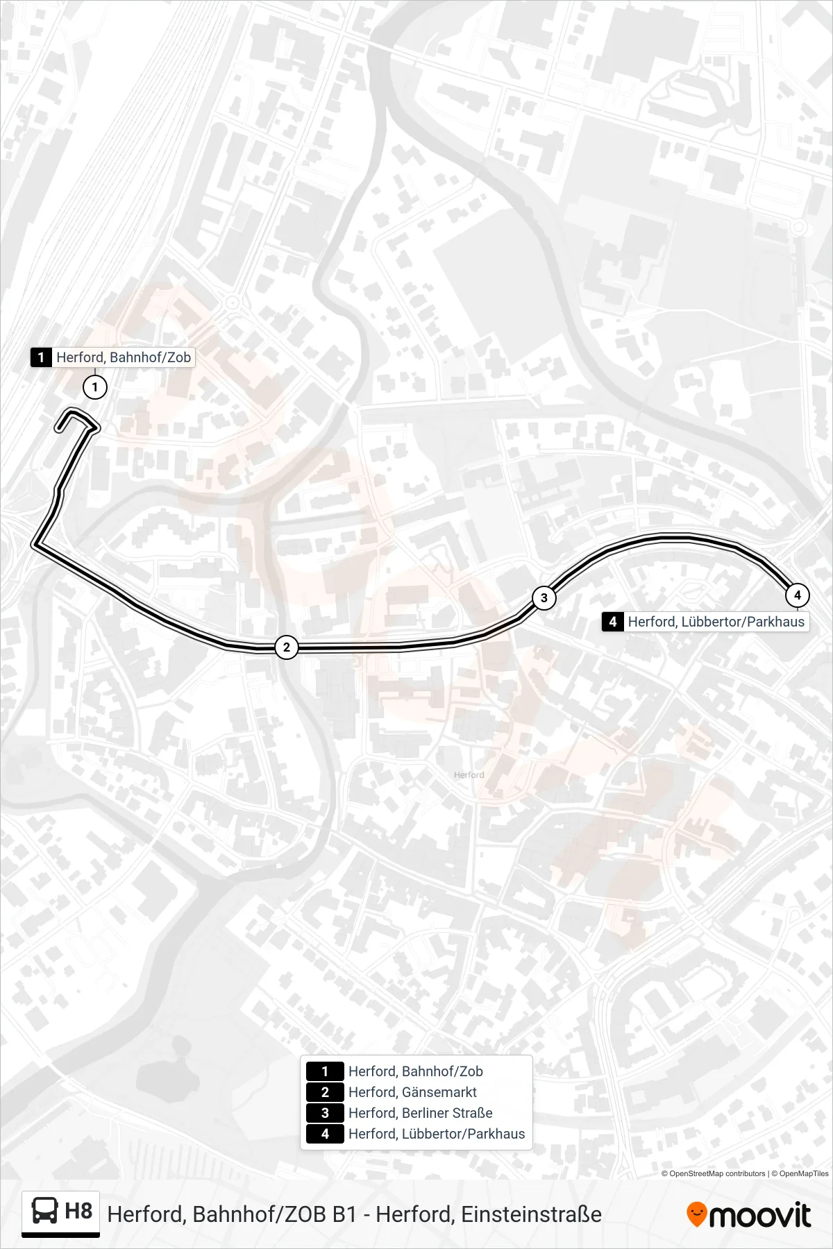 Linie H8 (Bus) Richtung Herford, Lübbertor/Parkhaus: Route und Haltestellen auf der Karte