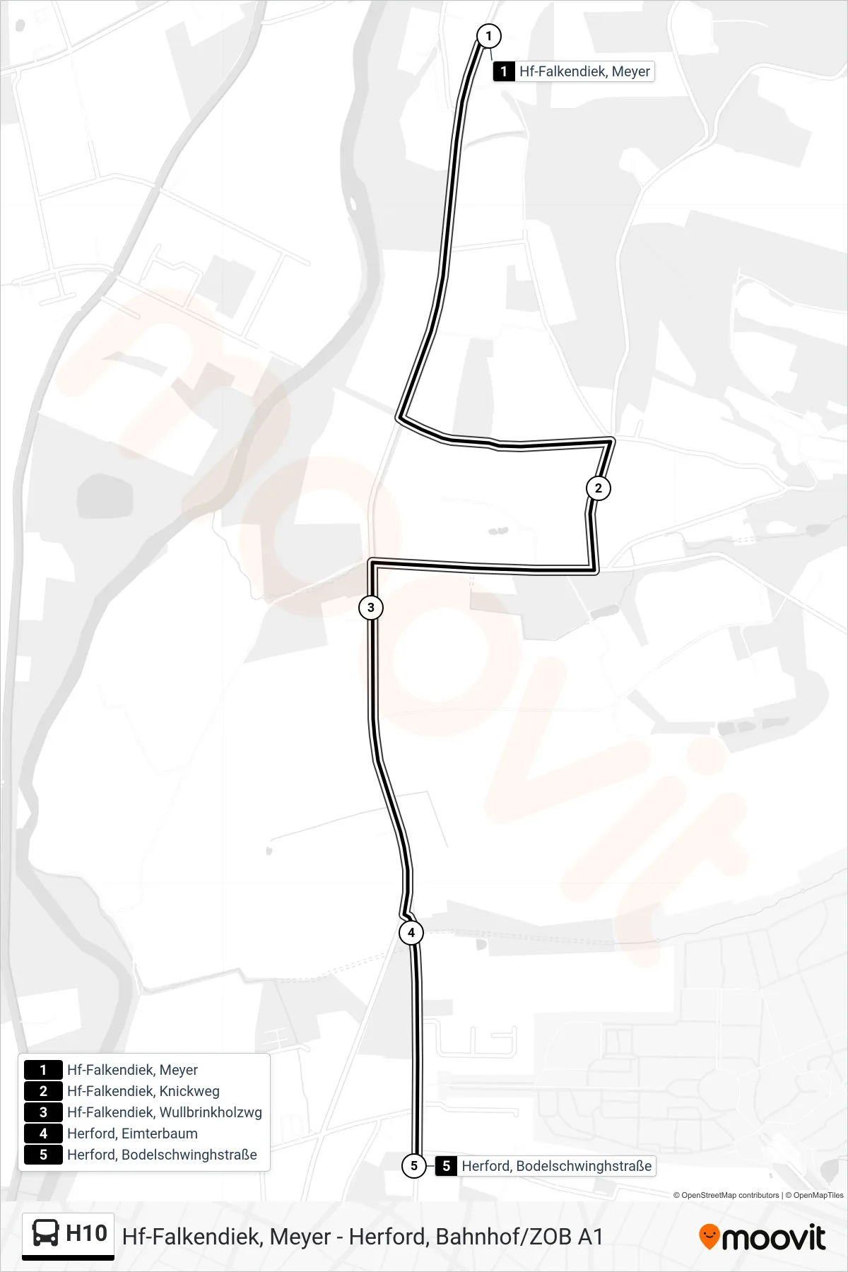H10 bus Line (Herford, Bodelschwinghstraße) route and stops on a map