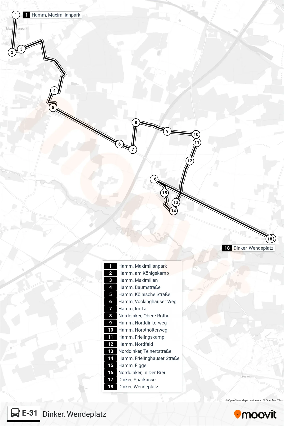 Linie E-31 (Bus) Richtung Dinker, Wendeplatz: Route und Haltestellen auf der Karte