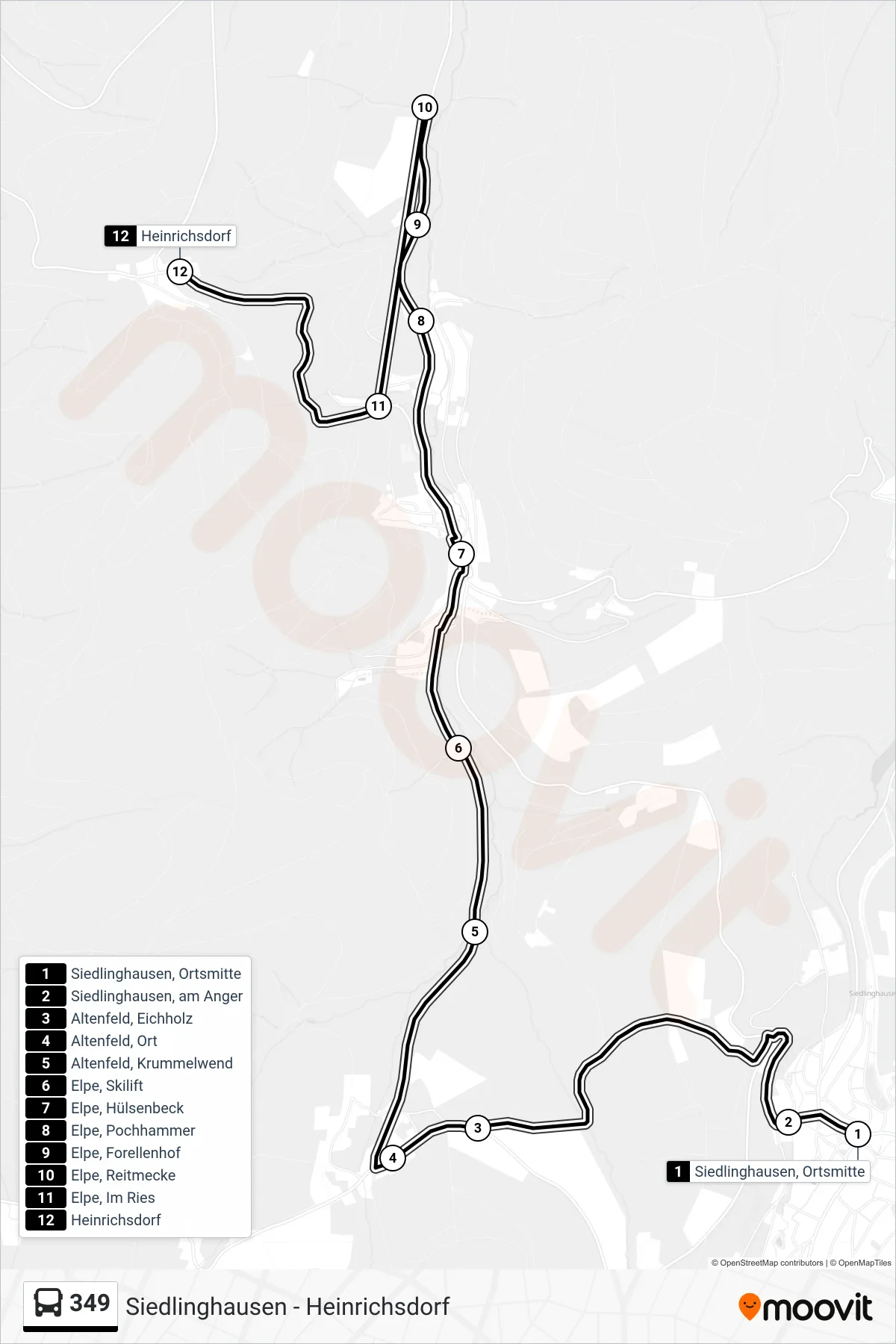 Linie 349 (Bus) Richtung Heinrichsdorf: Route und Haltestellen auf der Karte