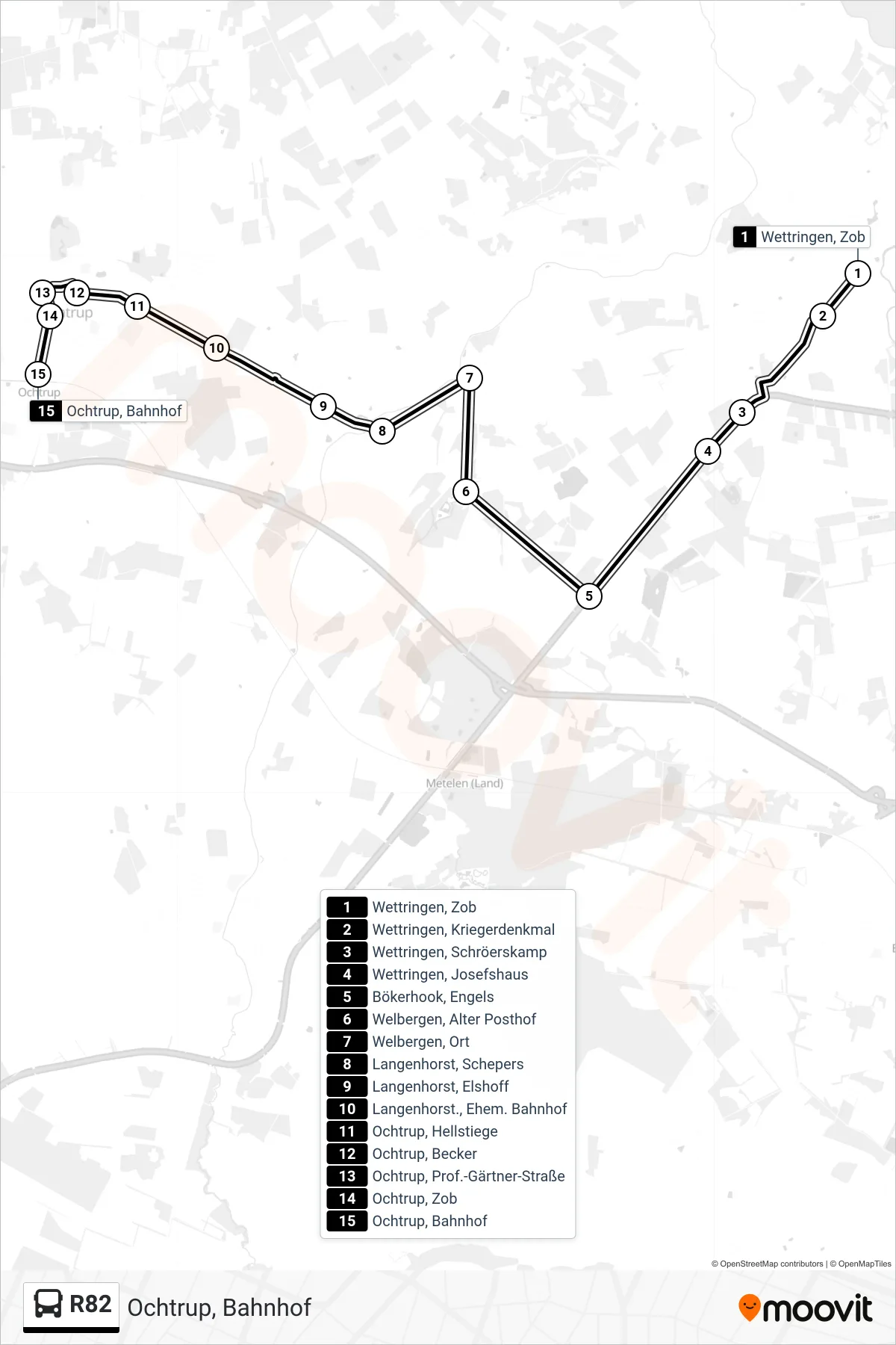R82 bus Line (Ochtrup, Bahnhof) route and stops on a map