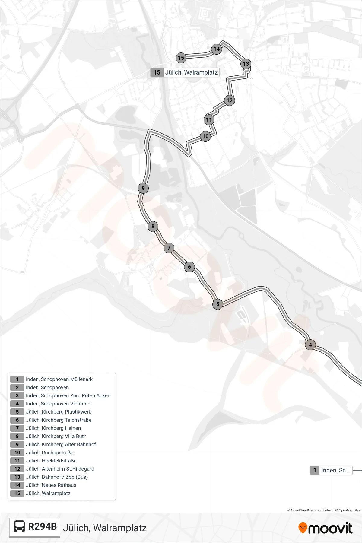 Linie R294B (Bus) Richtung Jülich, Walramplatz: Route und Haltestellen auf der Karte