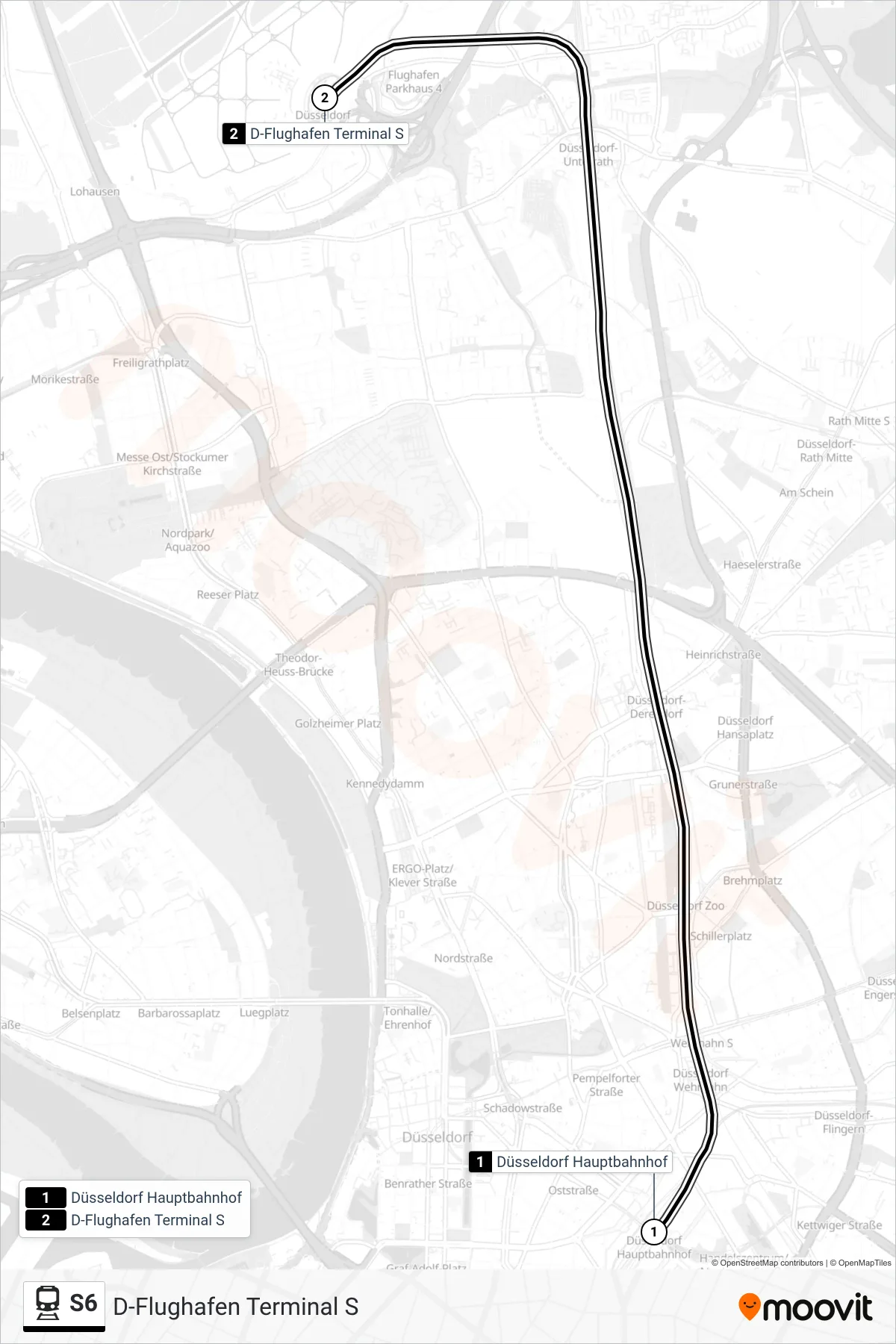 Linie S6 (Bahn) Richtung D-Flughafen Terminal S: Route und Haltestellen auf der Karte