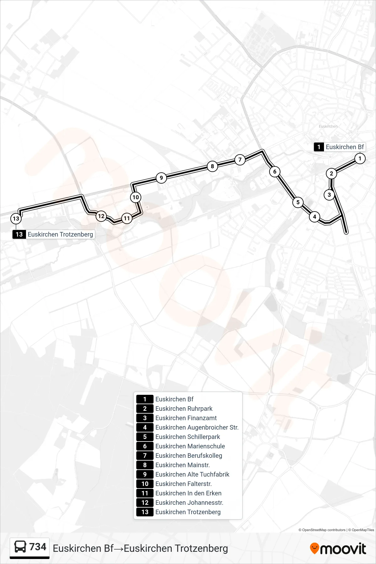 Linie 734 (Bus) Richtung Euskirchen Bf→Euskirchen Trotzenberg: Route und Haltestellen auf der Karte