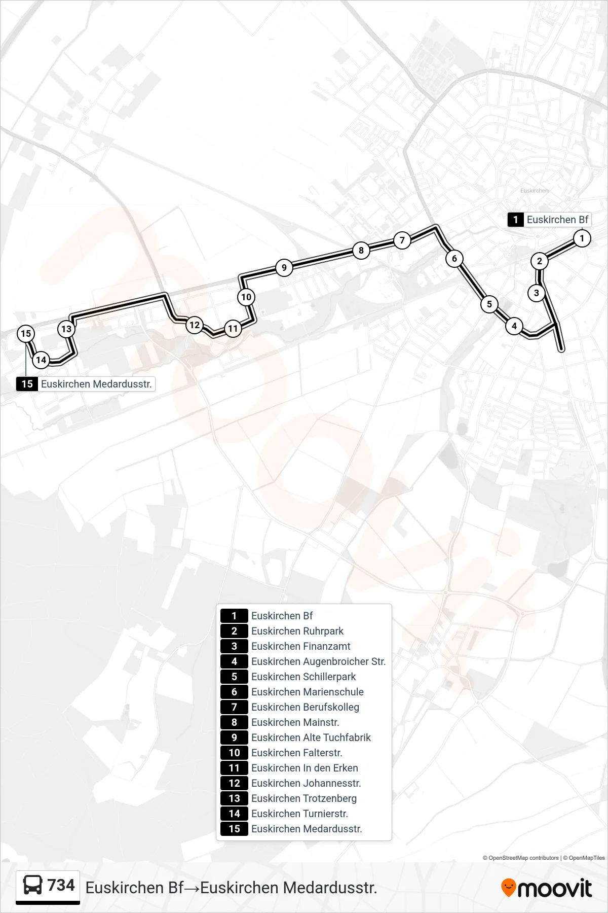 Linie 734 (Bus) Richtung Euskirchen Bf‎→Euskirchen Medardusstr.: Route und Haltestellen auf der Karte