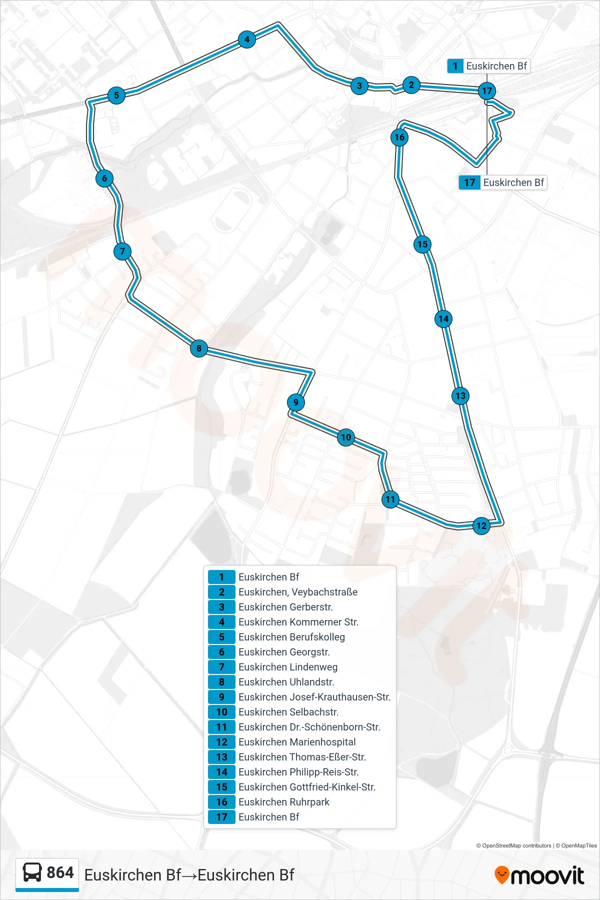 Linie 864 (Bus) Richtung Euskirchen Bf‎→Euskirchen Bf: Route und Haltestellen auf der Karte