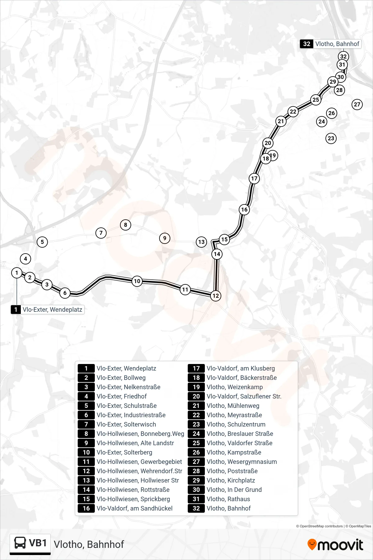 Linie VB1 (Bus) Richtung Vlotho, Bahnhof: Route und Haltestellen auf der Karte
