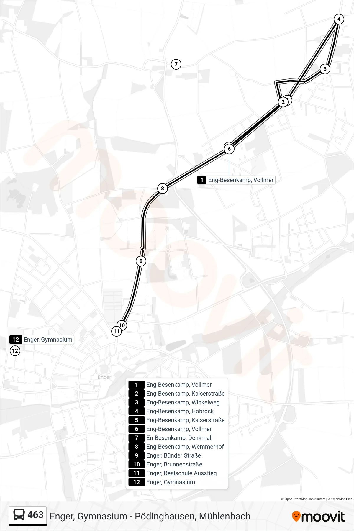 Linie 463 (Bus) Richtung Enger Realschule Ausstieg: Route und Haltestellen auf der Karte