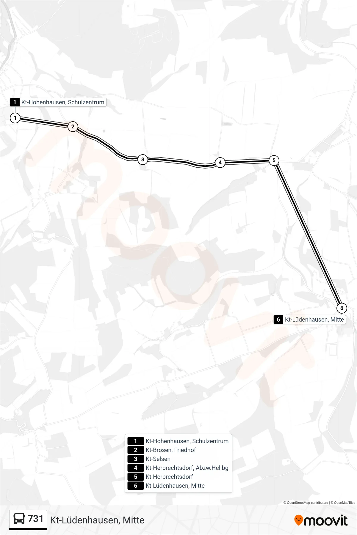 Linie 731 (Bus) Richtung Kt-Lüdenhausen, Mitte: Route und Haltestellen auf der Karte