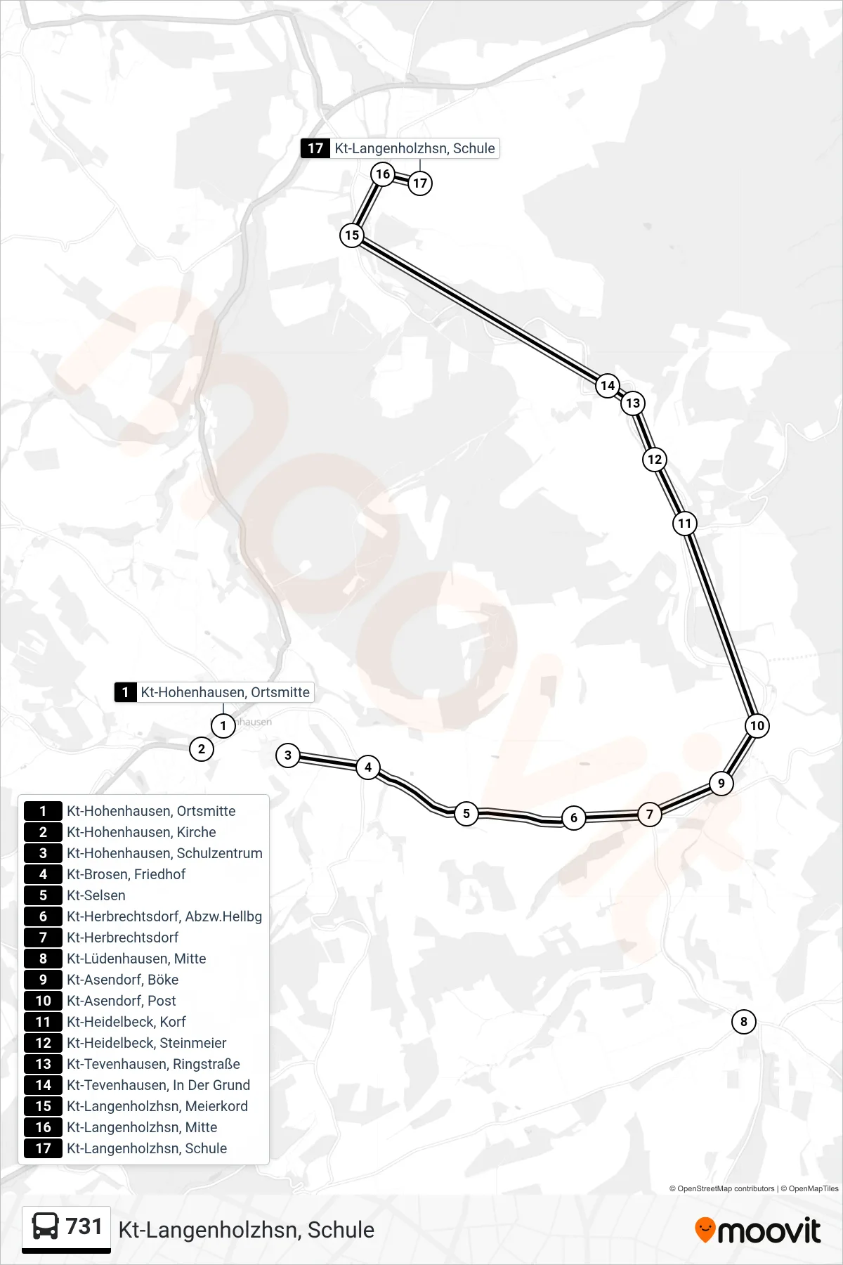 Linie 731 (Bus) Richtung Kt-Langenholzhsn, Schule: Route und Haltestellen auf der Karte