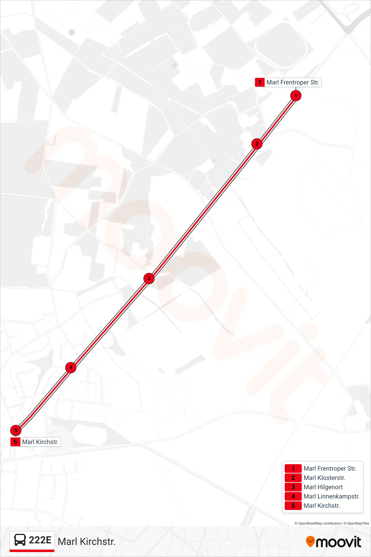 Linie 222E (Bus) Richtung Marl Kirchstr.: Route und Haltestellen auf der Karte