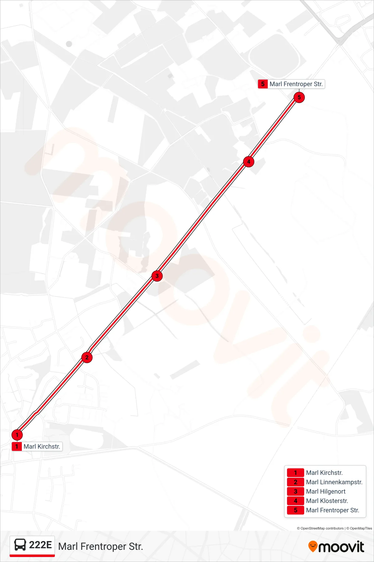 222E bus Line (Marl Frentroper Str.) route and stops on a map