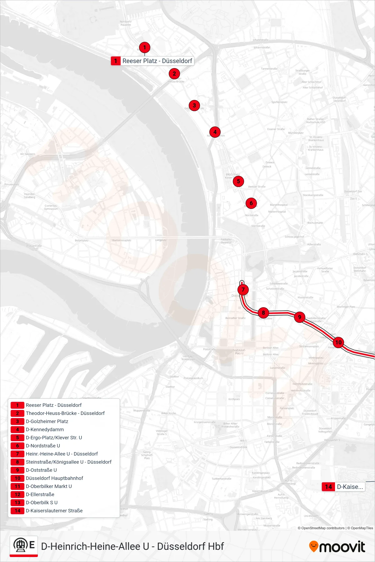 Linie E (U-Bahn) Richtung D-Kaiserslauterner Straße: Route und Haltestellen auf der Karte