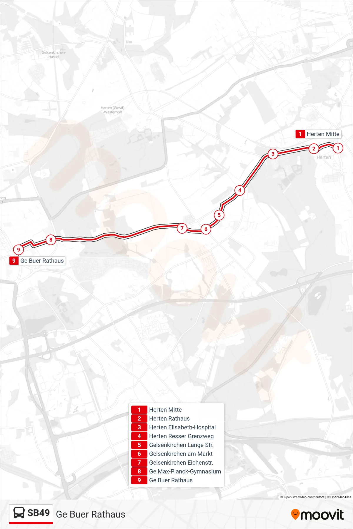 Linie SB49 (Bus) Richtung Ge Buer Rathaus: Route und Haltestellen auf der Karte