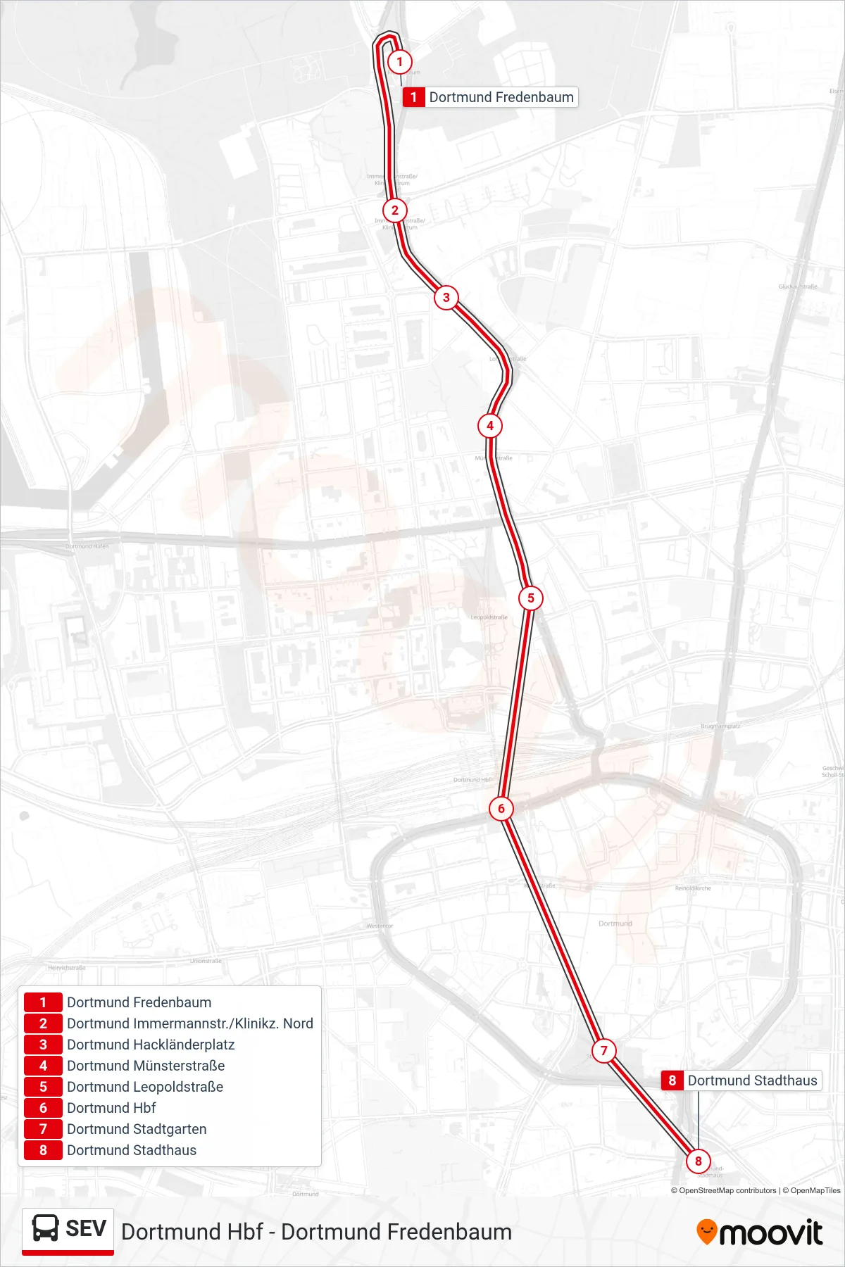 Linie SEV (Bus) Richtung Dortmund Stadthaus: Route und Haltestellen auf der Karte