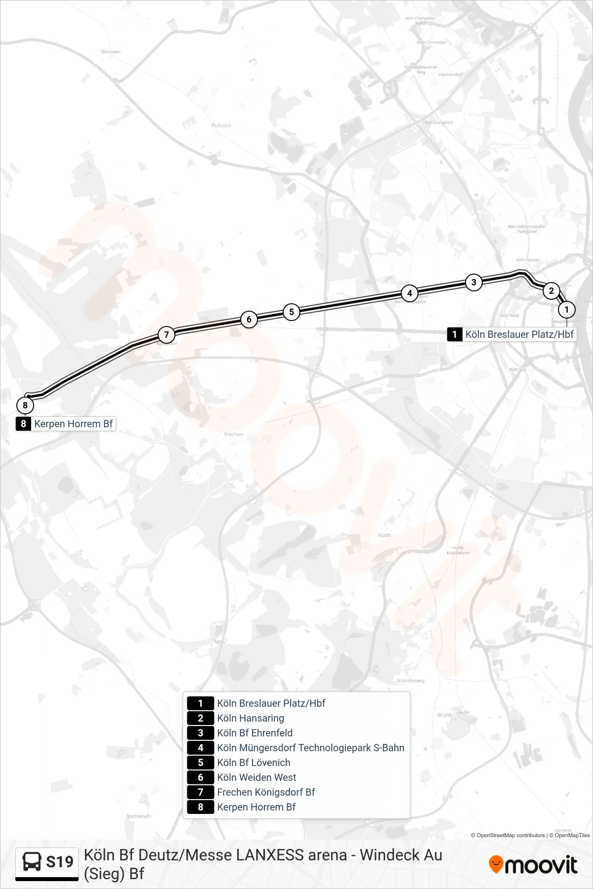 Linie S19 (Bus) Richtung Horrem Bf: Route und Haltestellen auf der Karte