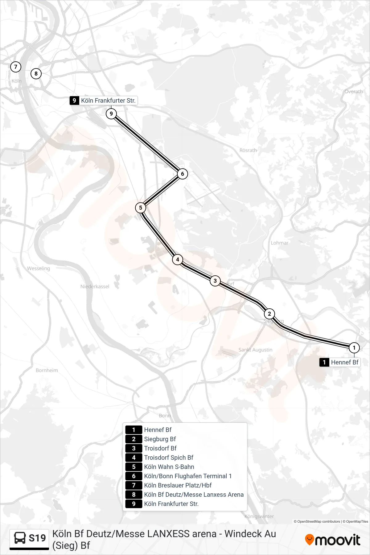 Linie S19 (Bus) Richtung Frankfurter Str.: Route und Haltestellen auf der Karte