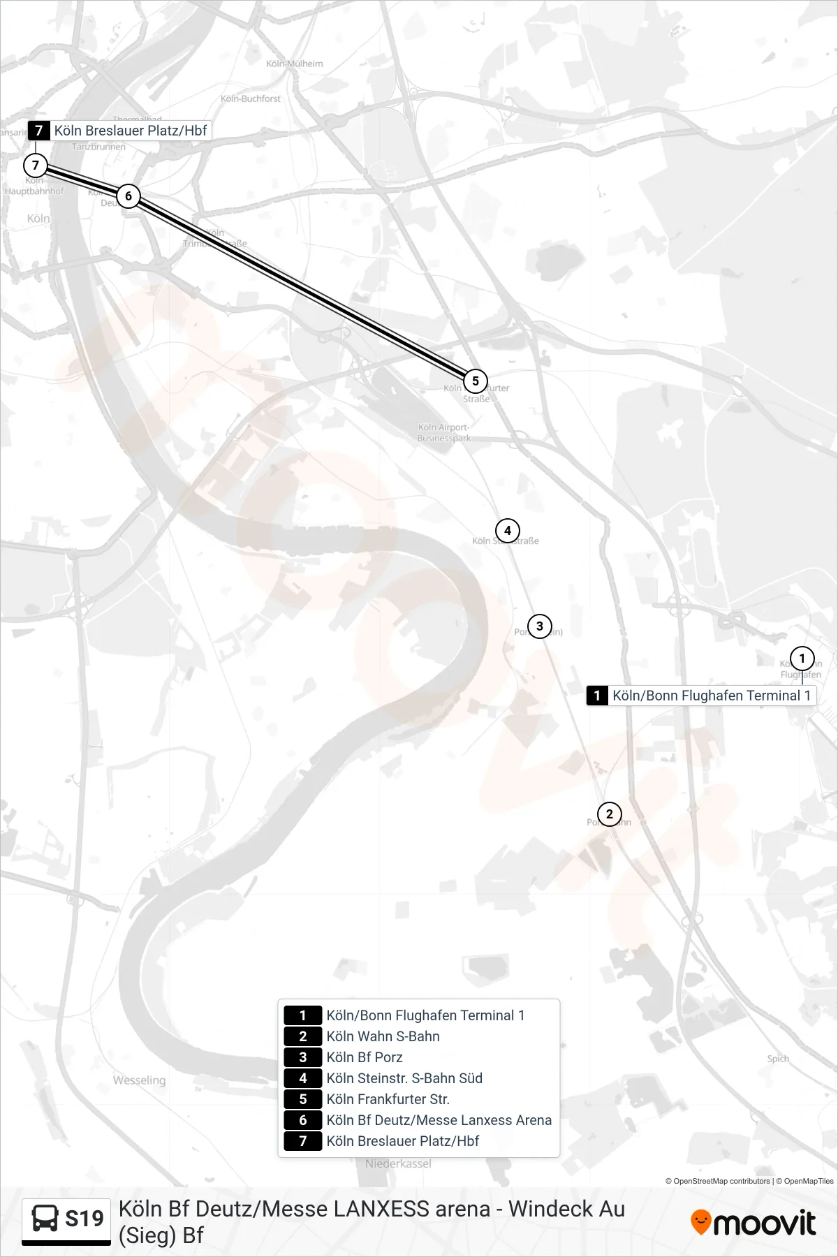 Linie S19 (Bus) Richtung Breslauer Platz/Hbf: Route und Haltestellen auf der Karte