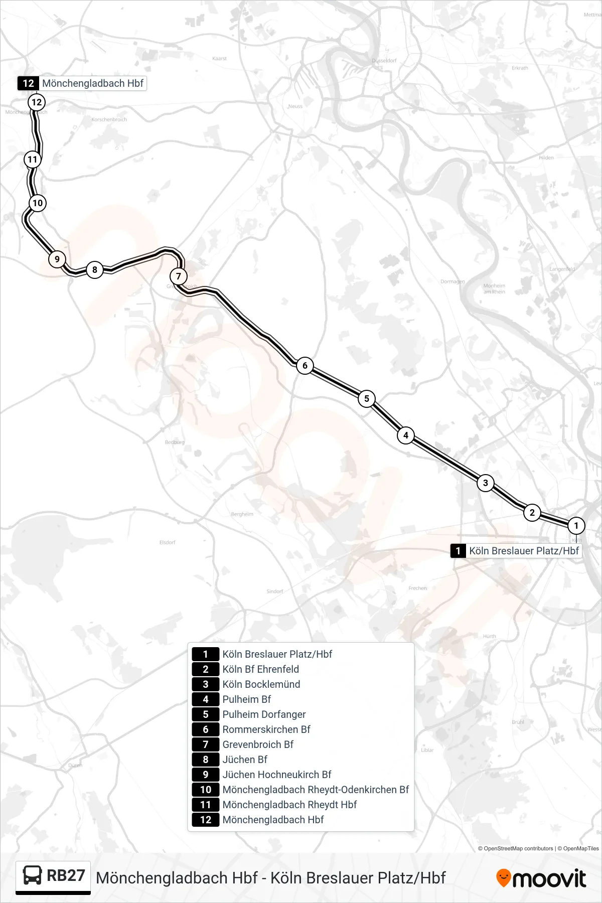 Linie RB27 (Bus) Richtung Mönchengladbach Hbf: Route und Haltestellen auf der Karte