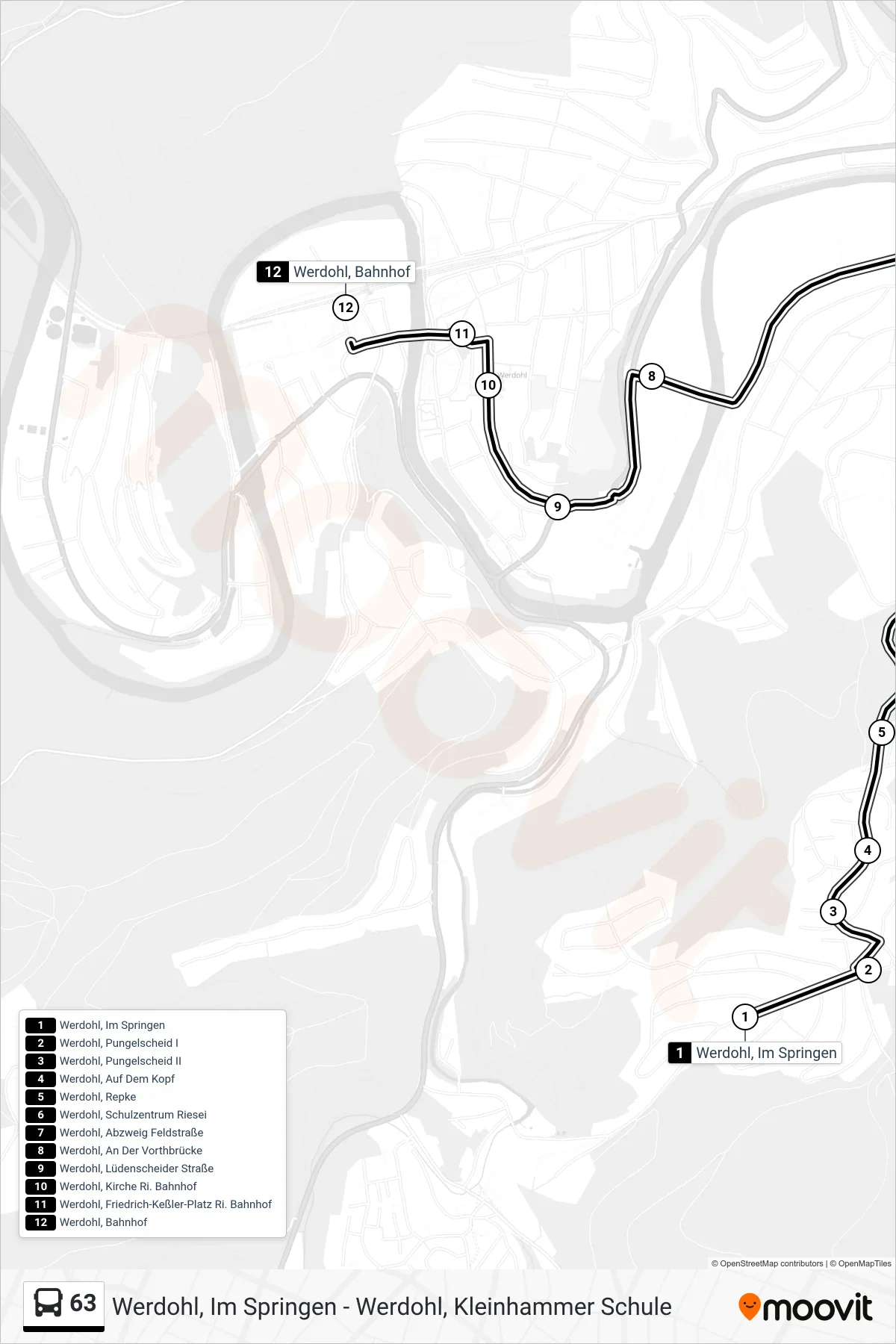 Linie 63 (Bus) Richtung Werdohl, Bahnhof: Route und Haltestellen auf der Karte