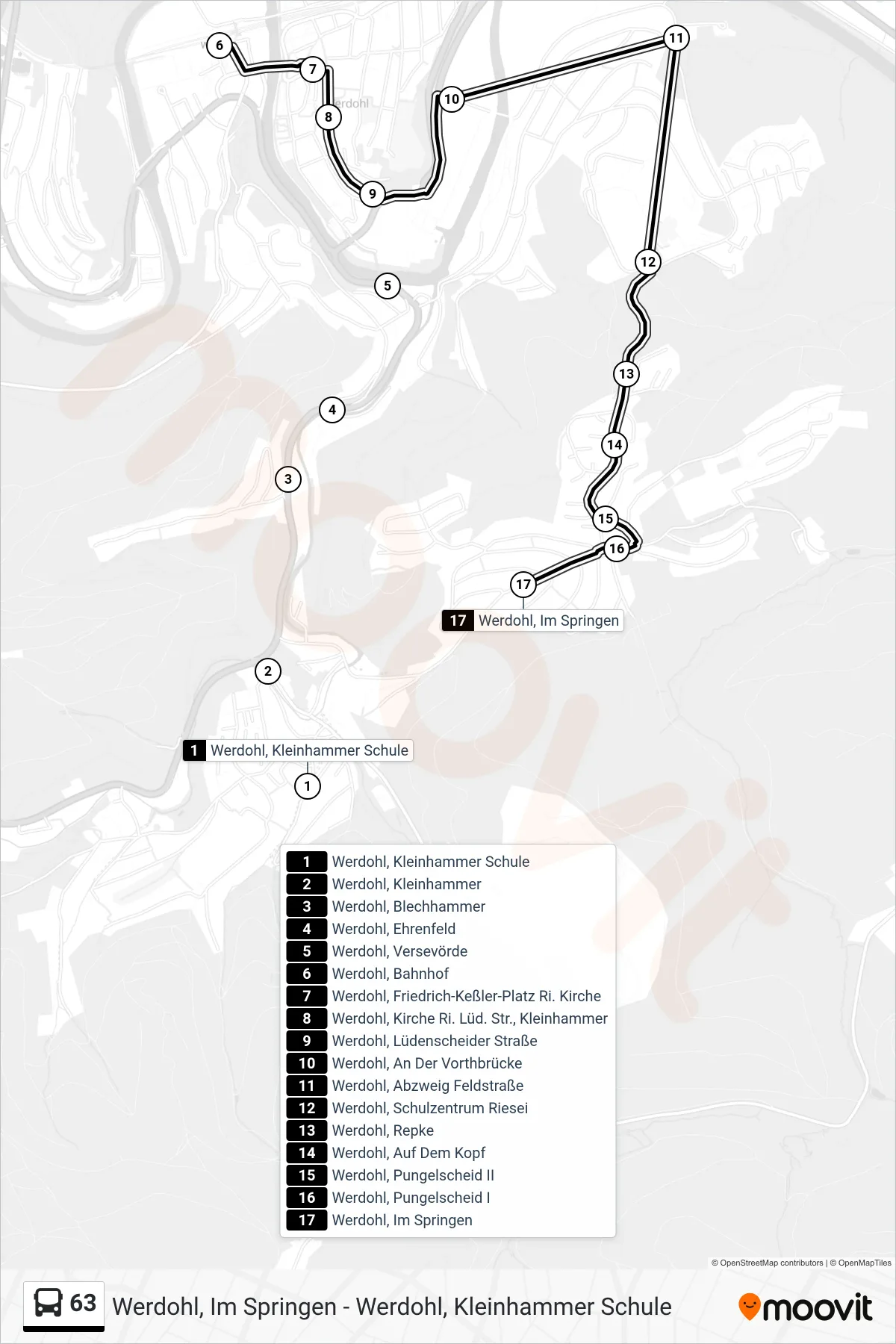 Linie 63 (Bus) Richtung Werdohl, Im Springen: Route und Haltestellen auf der Karte