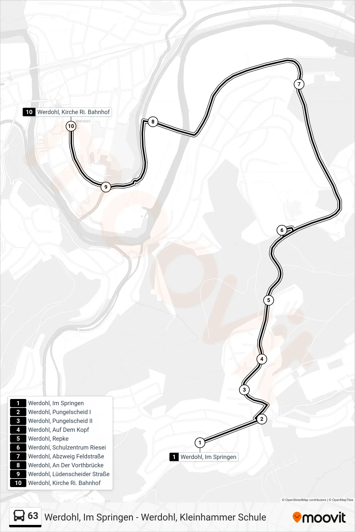 Linie 63 (Bus) Richtung Werdohl, Kirche Ri. Bahnhof: Route und Haltestellen auf der Karte