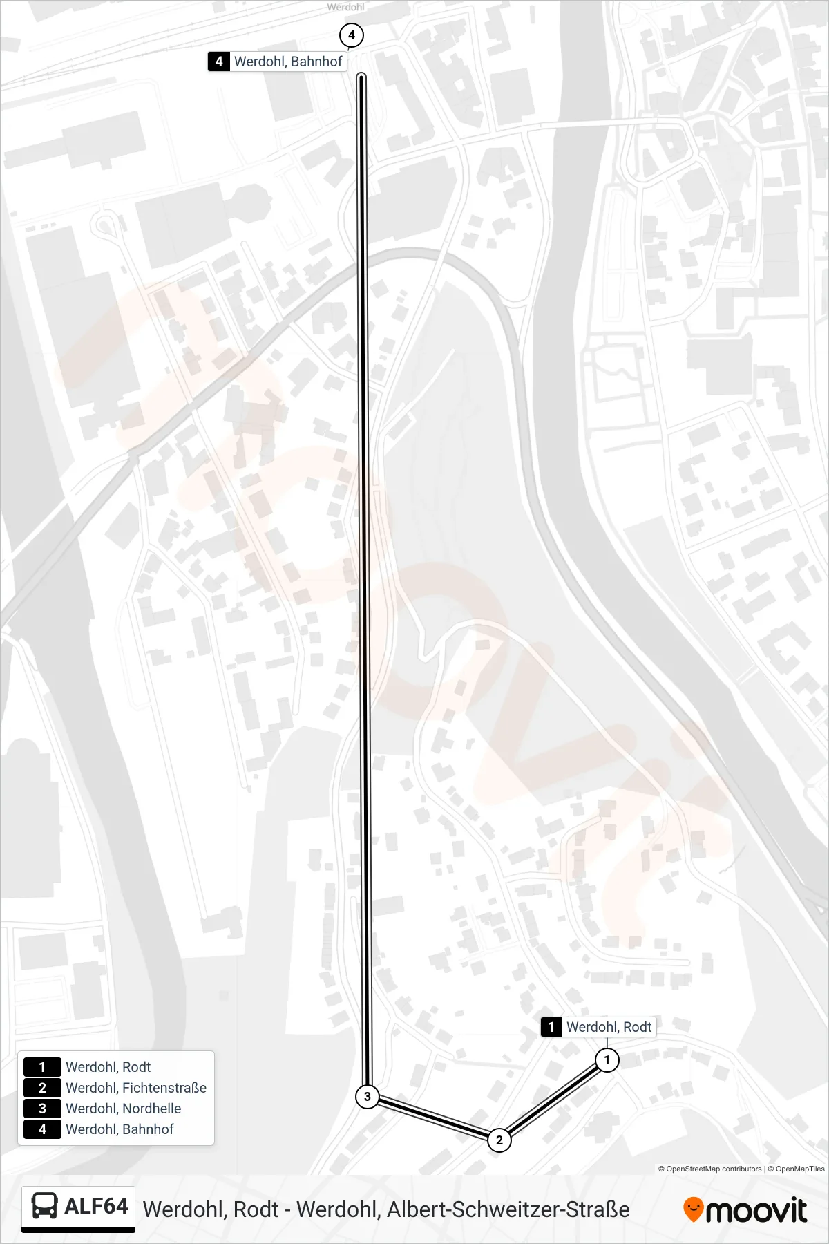 ALF64 bus Line (Werdohl, Bahnhof - Steig 2) route and stops on a map