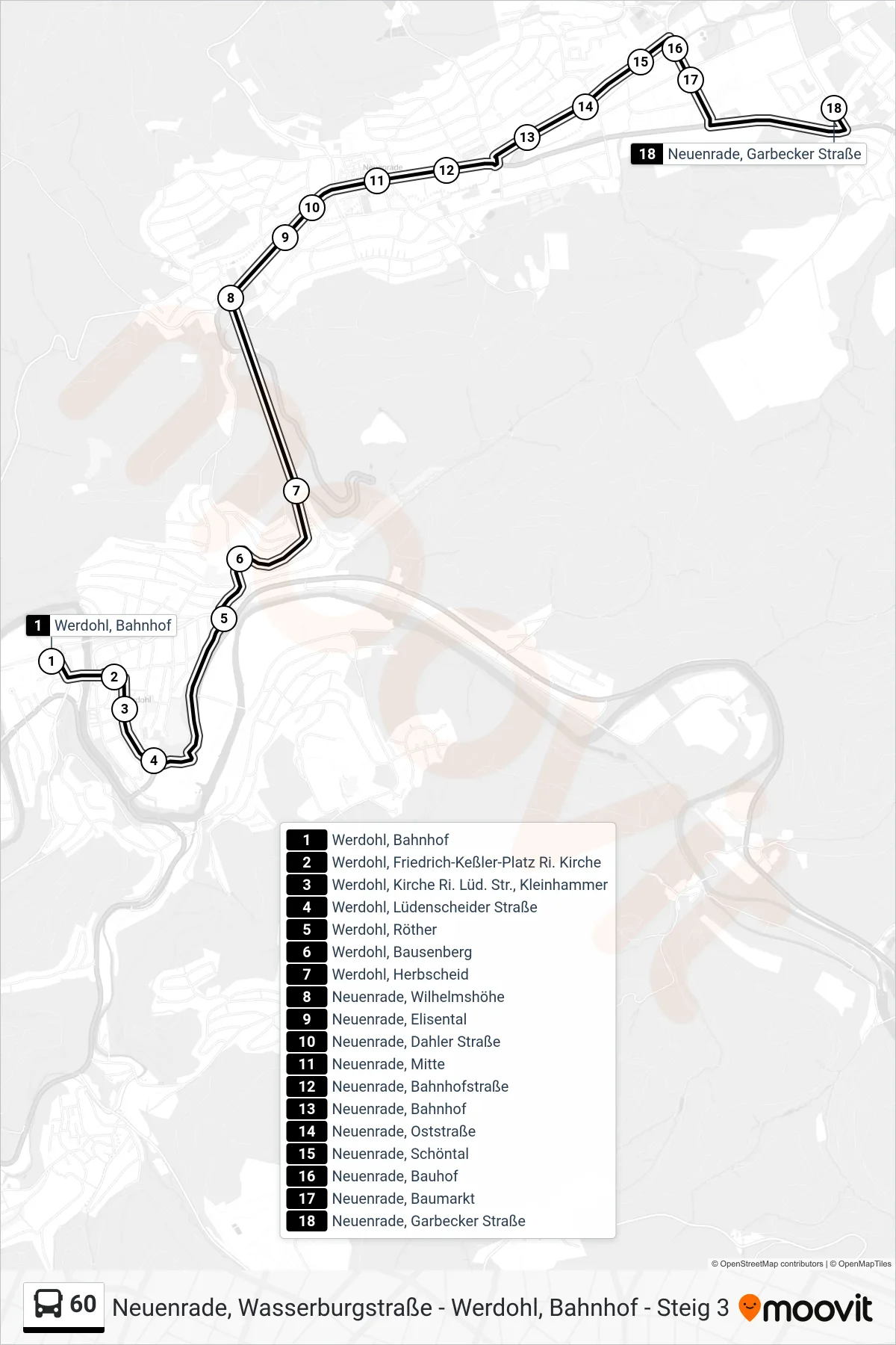 60 bus Line (Neuenrade, Garbecker Straße) route and stops on a map