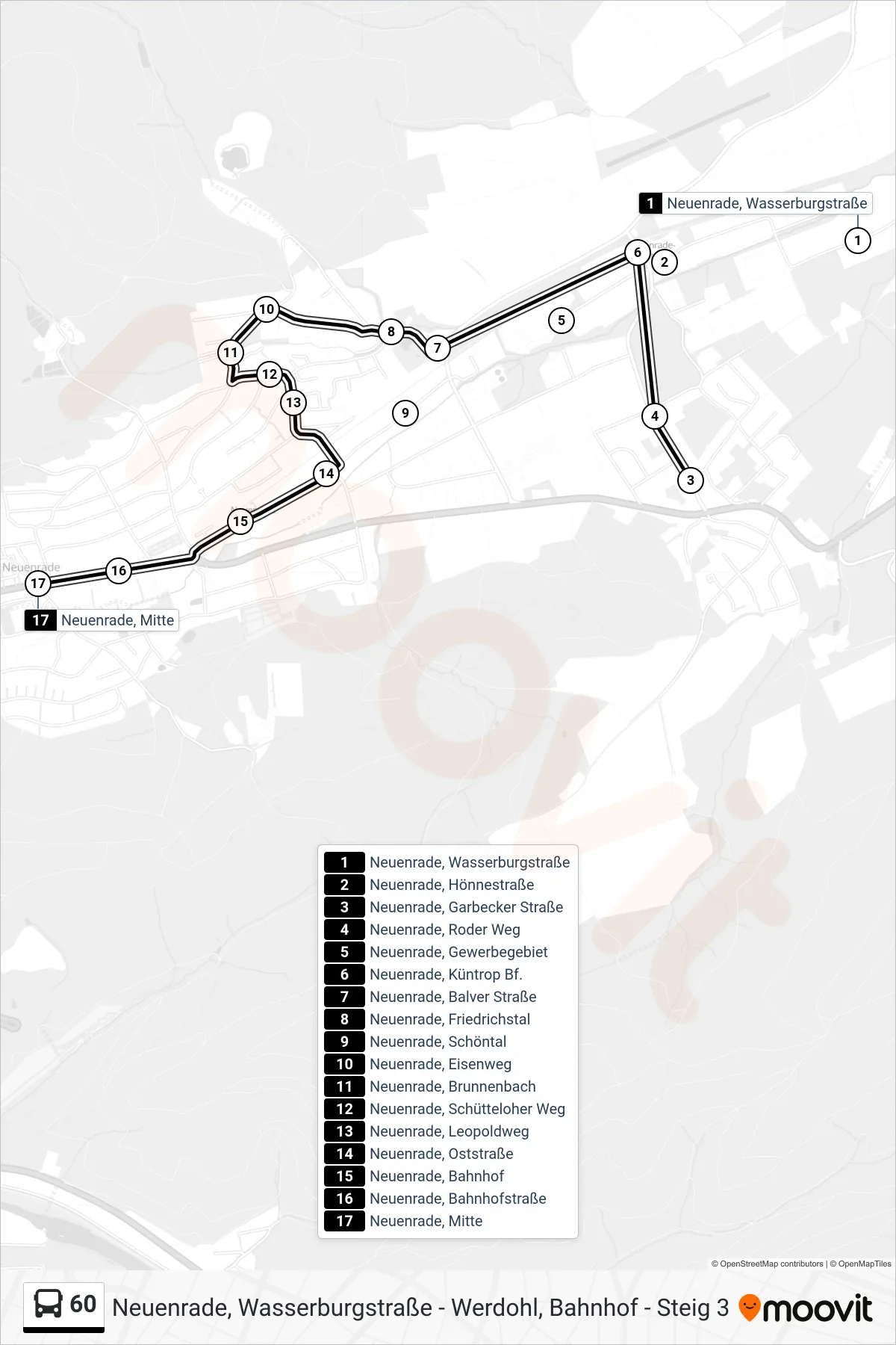 Linie 60 (Bus) Richtung Neuenrade, Mitte: Route und Haltestellen auf der Karte