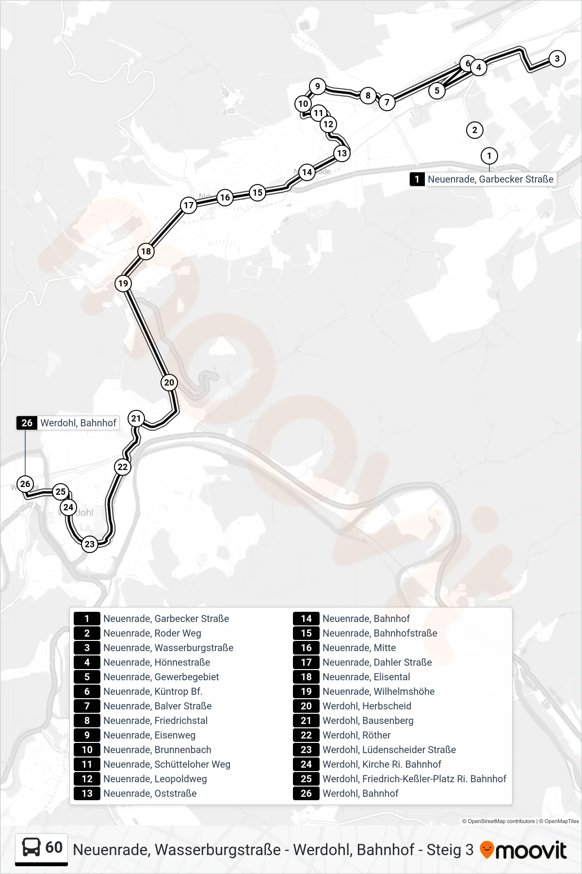 60 bus Line (Werdohl, Bahnhof - Steig 3) route and stops on a map
