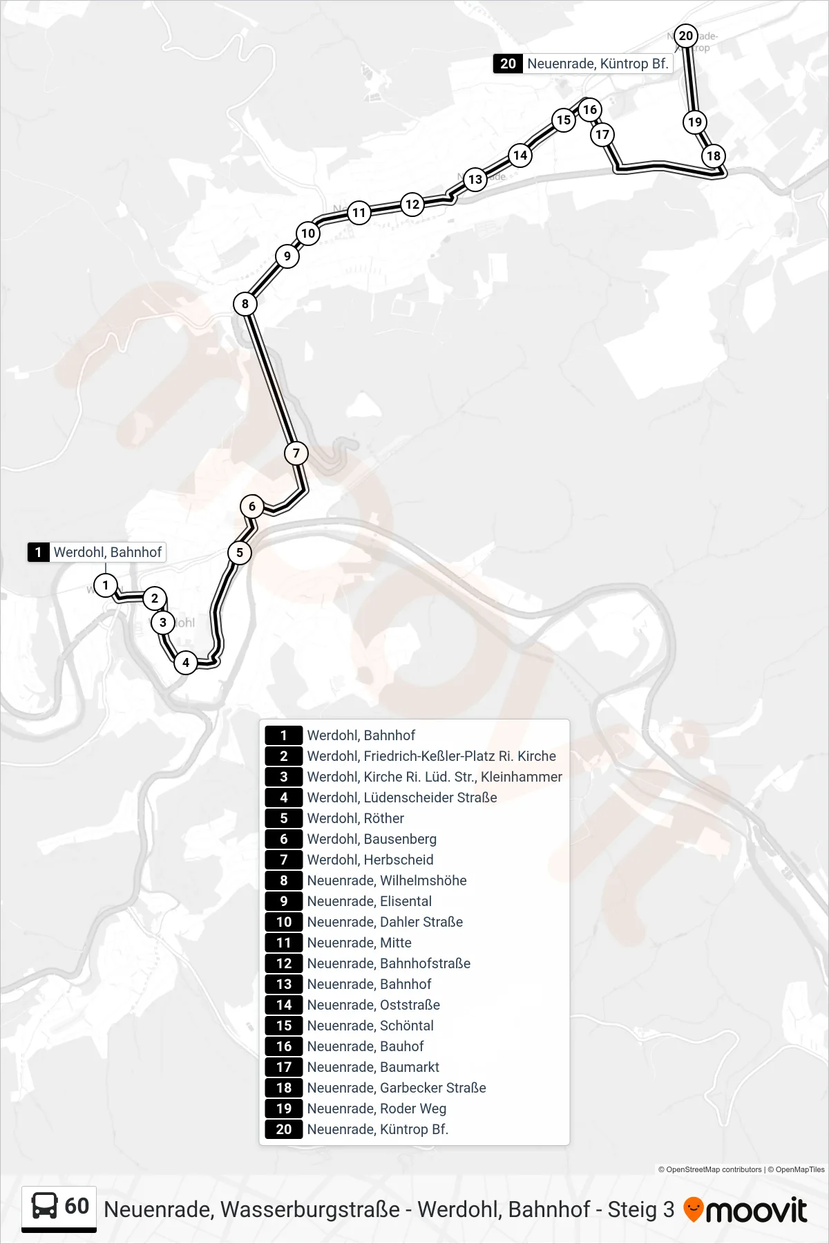 Linie 60 (Bus) Richtung Neuenrade, Küntrop Bf.: Route und Haltestellen auf der Karte