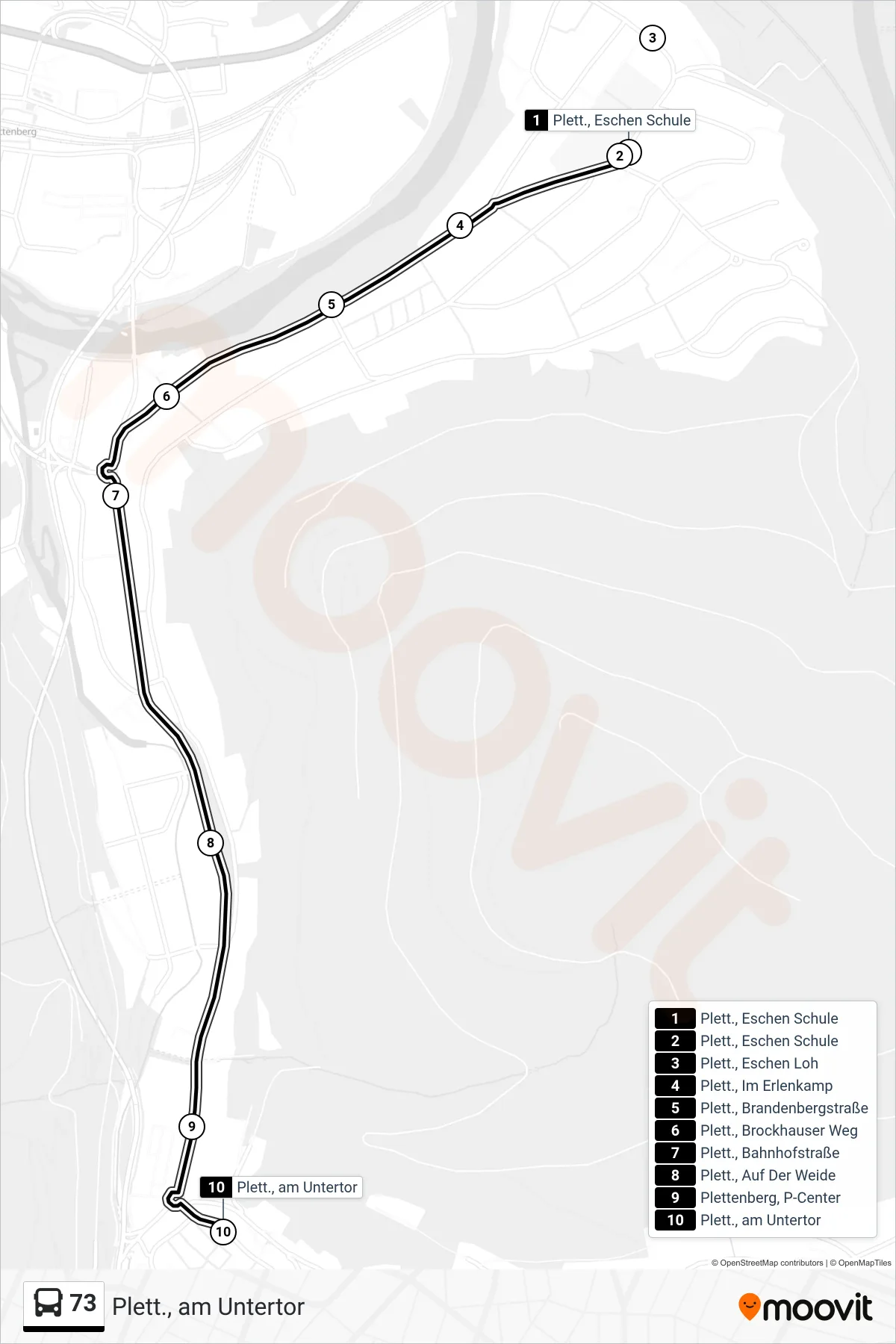 Linie 73 (Bus) Richtung Plett., am Untertor: Route und Haltestellen auf der Karte