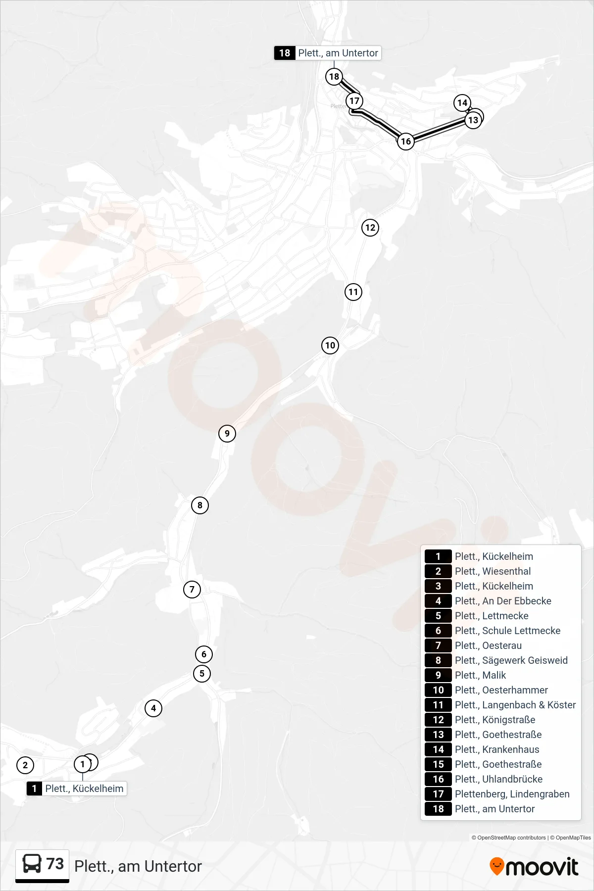 Linie 73 (Bus) Richtung Plett., am Untertor: Route und Haltestellen auf der Karte