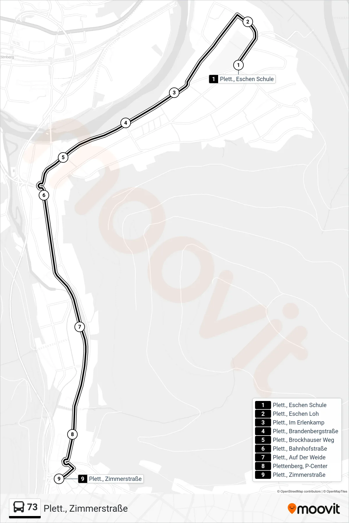 73 bus Line (Plett., Zimmerstraße) route and stops on a map
