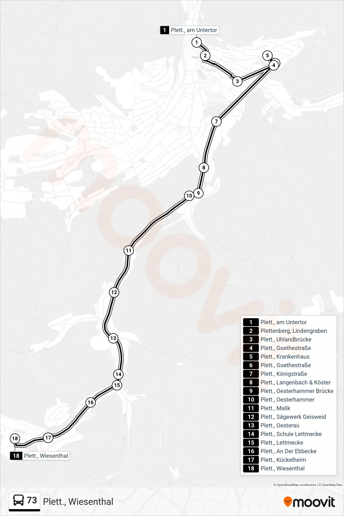 73 bus Line (Plett., Wiesenthal) route and stops on a map
