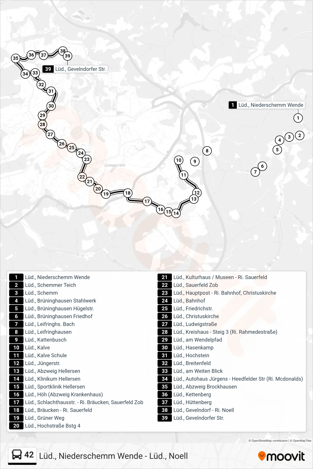 42 bus Line (Lüd., Gevelndorfer Str.) route and stops on a map