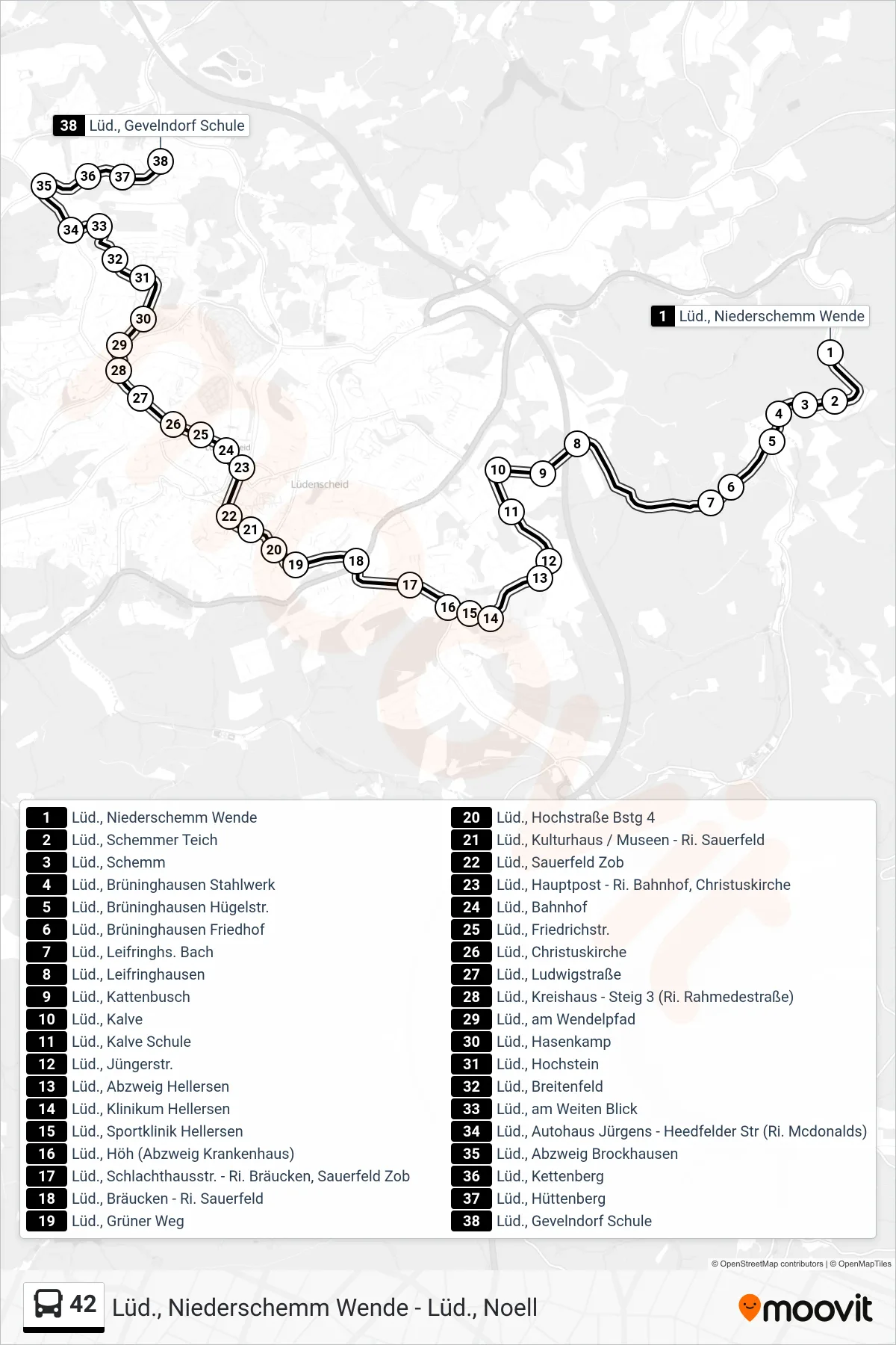 42 bus Line (Lüd., Gevelndorf Schule) route and stops on a map