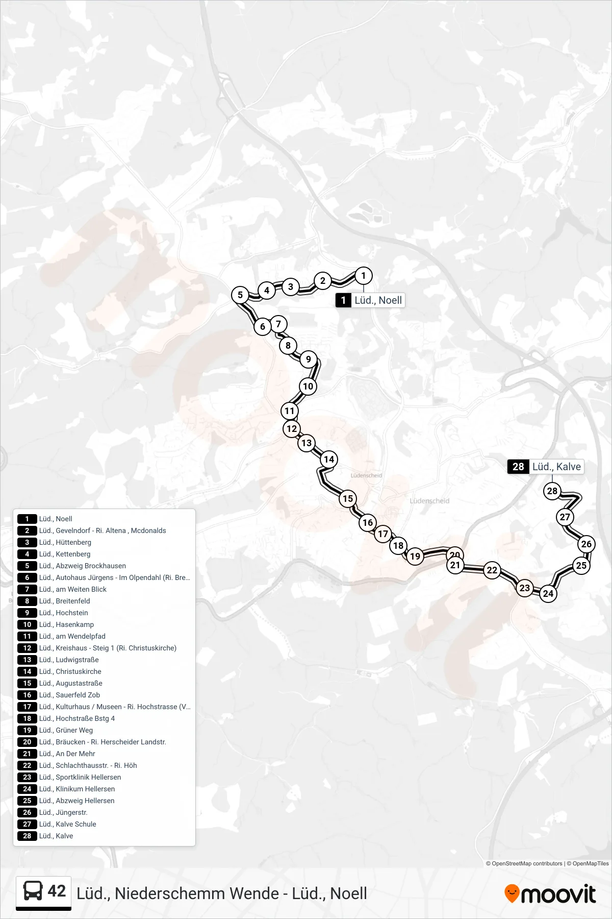 42 bus Line (Lüd., Kalve) route and stops on a map