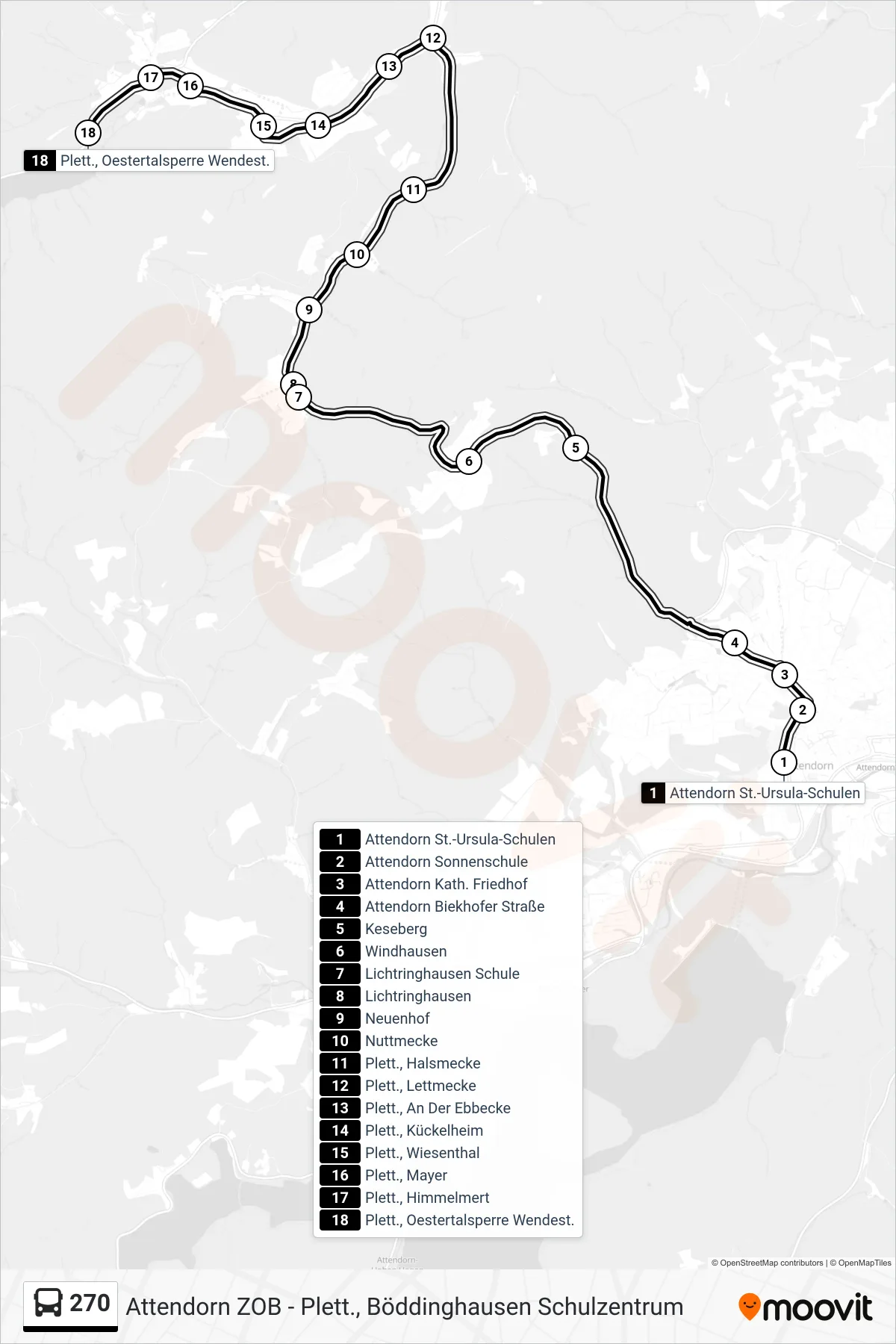 270 bus Line (Plett., Oestertalsperre Wendest.) route and stops on a map