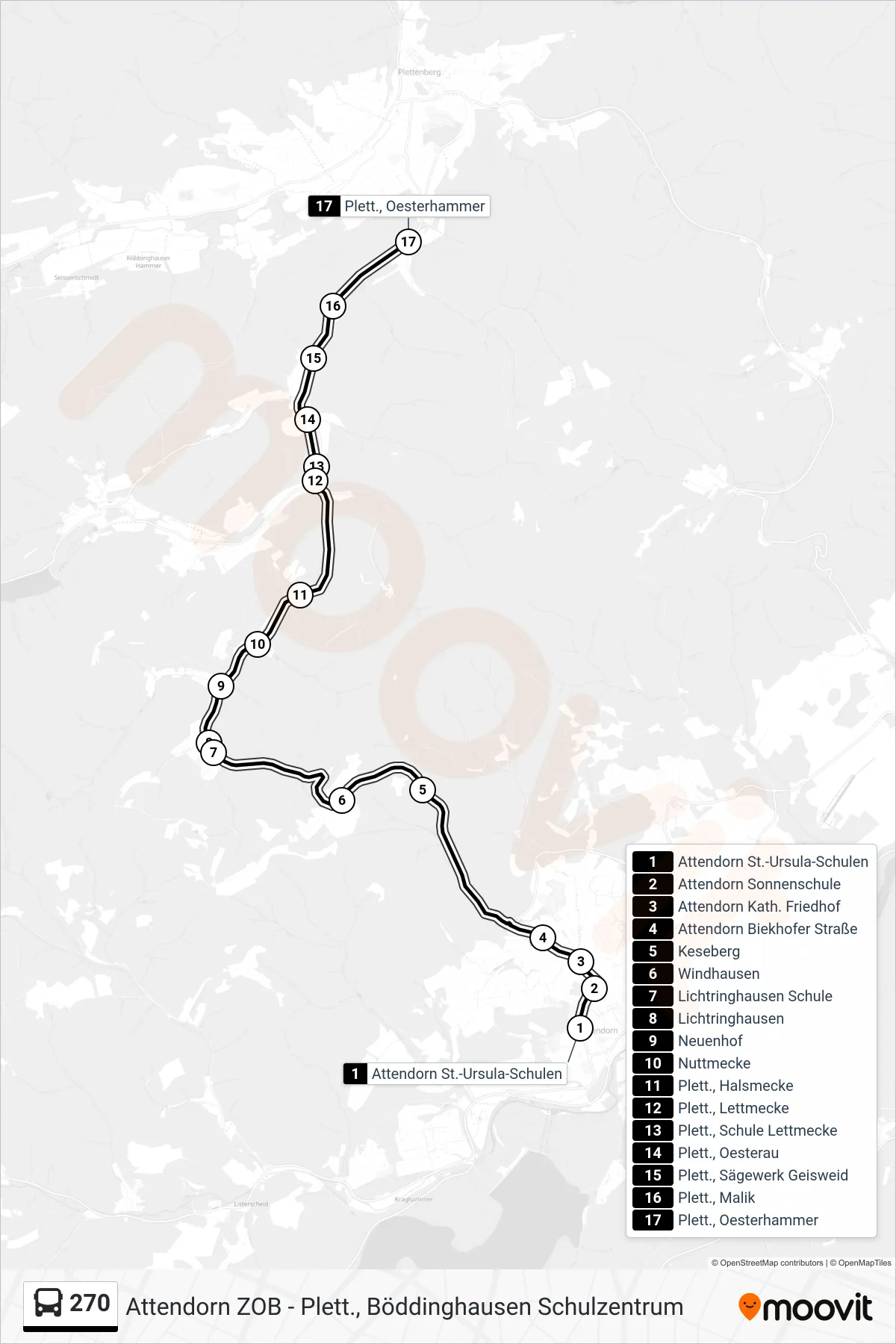 270 bus Line (Plett., Oesterhammer) route and stops on a map